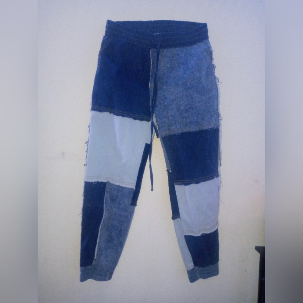 Patchwork Denim Straight Leg Pants In Blue